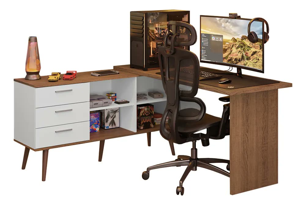 foto de Mesa de canto Madesa Lisboa para computador Bm Gamer marrom/branca