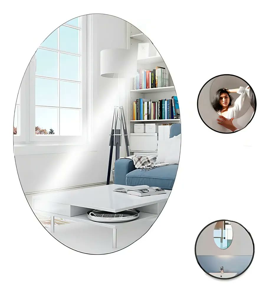 foto de Espelho Adesivo Acrílico Oval 50x35cm Nitidez Decorativo
