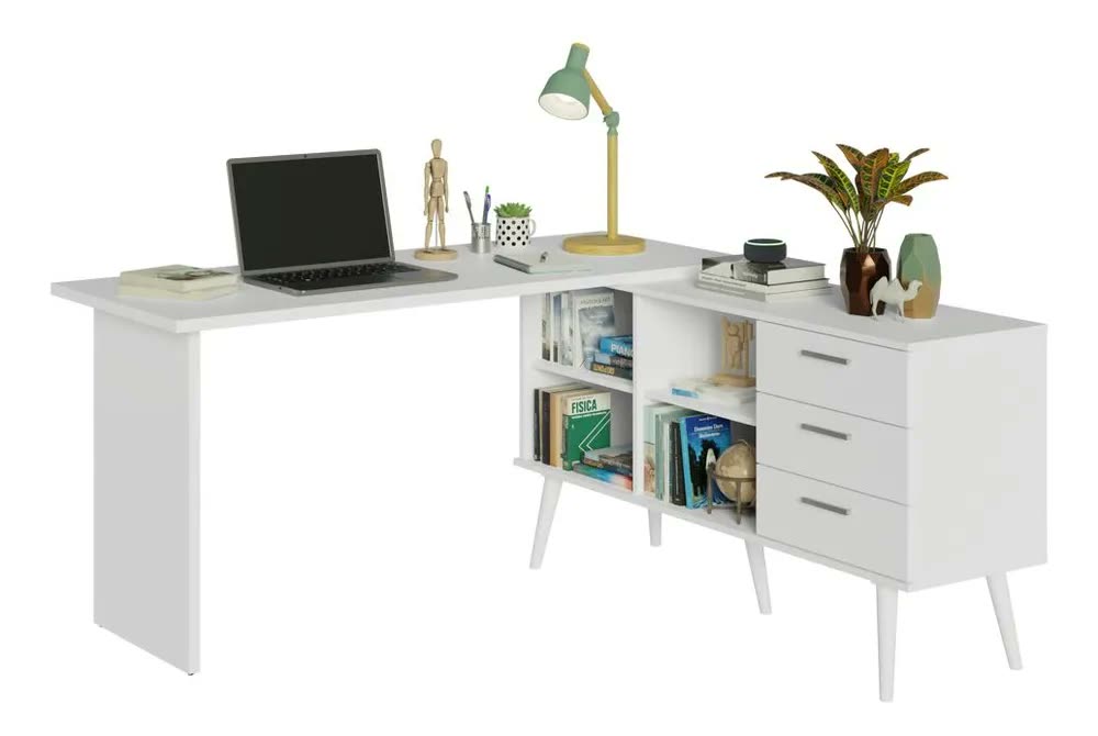 Escrivaninha Mesa De Estudos Canto 3 Gavetas Lisboa Madesa B Cor Branco