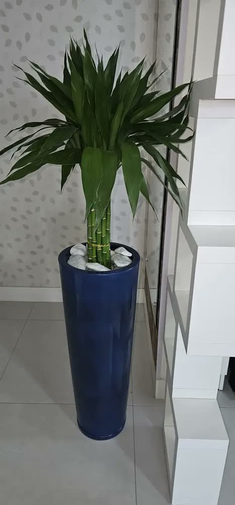 foto de Vaso Alto Para Plantas Luxo Marmorizado Decoração Casa