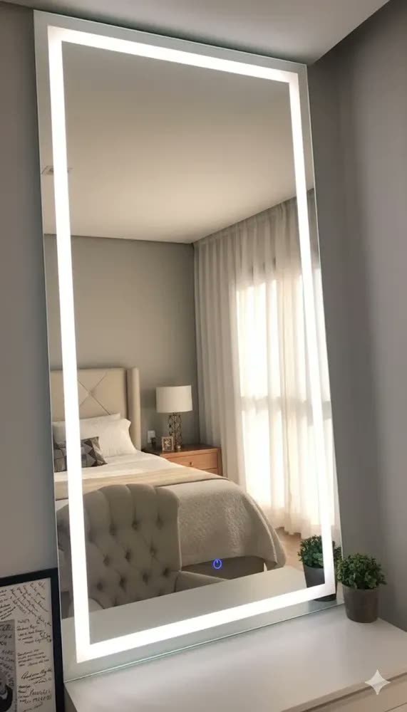 Espelho Iluminado Corpo Inteiro 180x90 Touch Screen 3 Cores Moldura Sem Moldura