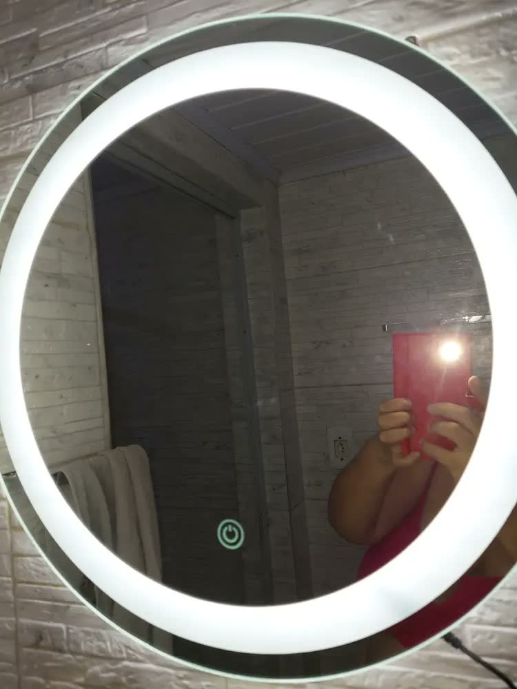 foto de Espelho Redondo Espaço 60cm LED Touch Jateado Frio Quente Neutro Bivolt Parede