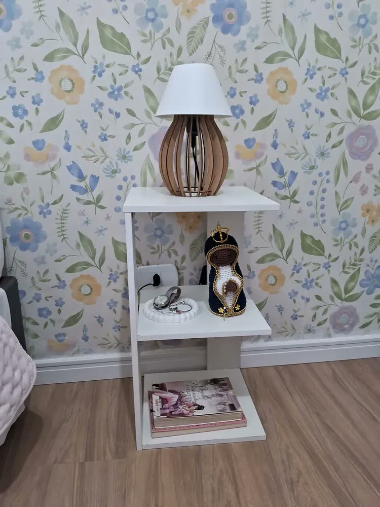 foto de Mesa Cabeceira Criado Mudo Branco MDP Moderno Com Prateleiras Deltre