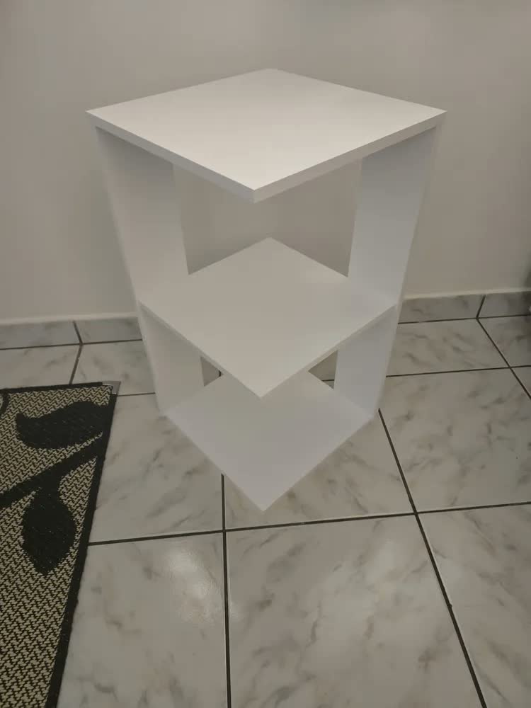 foto de Mesa Cabeceira Criado Mudo Branco MDP Moderno Com Prateleiras Deltre