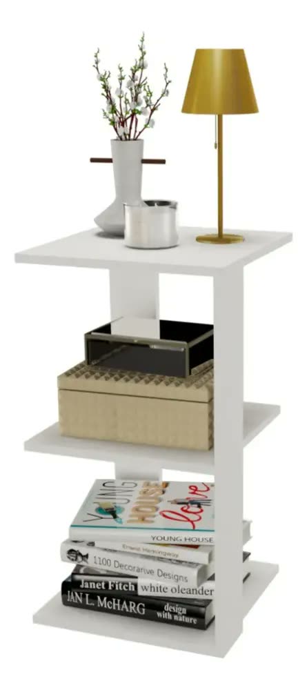 Mesa Cabeceira Criado Mudo Branco MDP Moderno Com Prateleiras Deltre