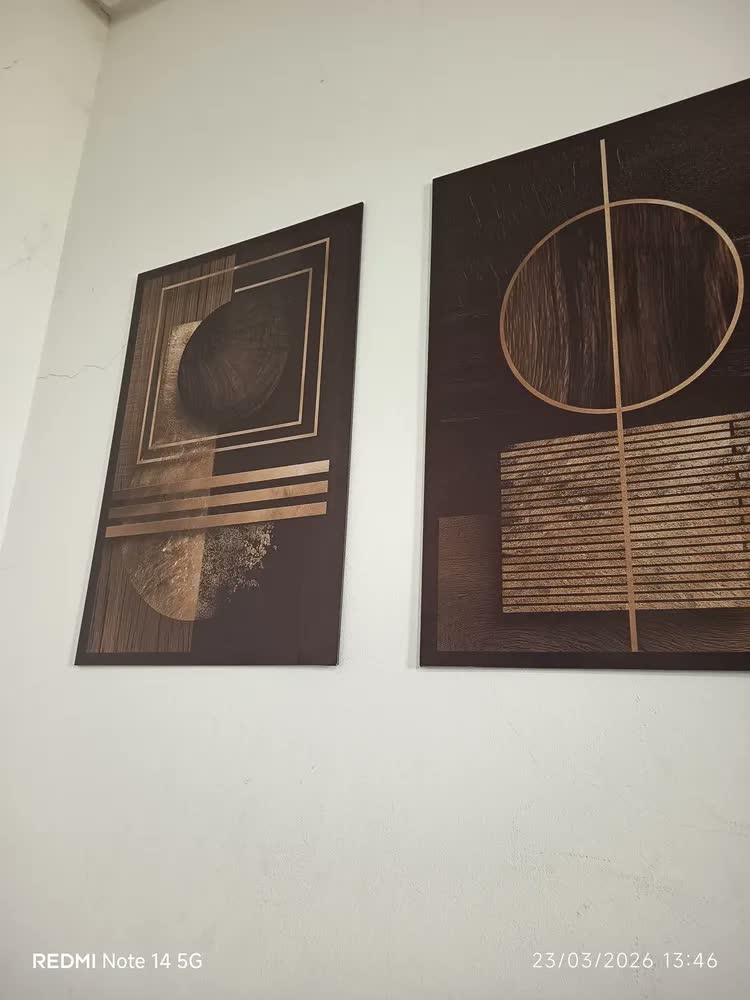 foto de Quadros Abstratos Geométricos Madeira Ouro Preto Luxo 122x60