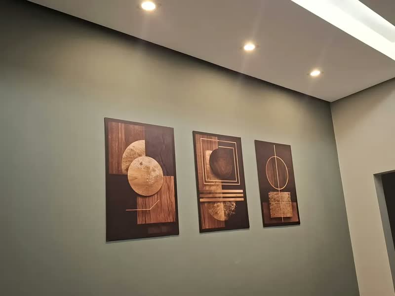 foto de Quadros Abstratos Geométricos Madeira Ouro Preto Luxo 122x60