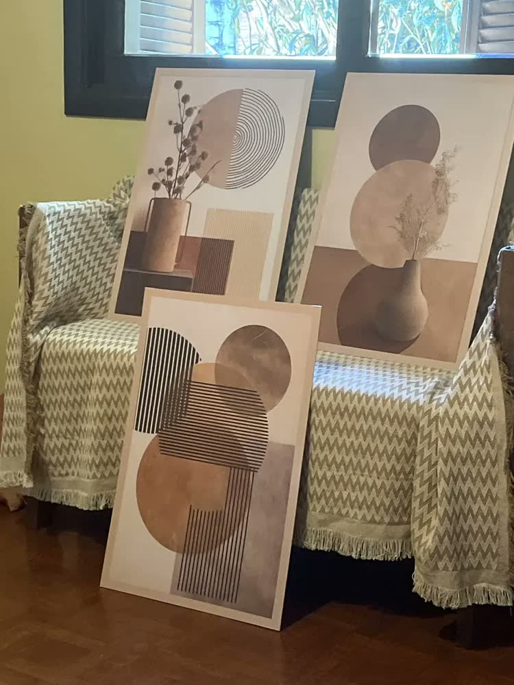 foto de Quadros Abstratos Geométricos Boho Terroso Marrom 122x60