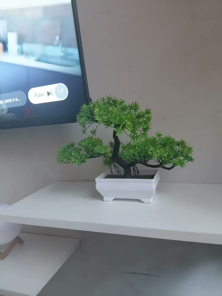 foto de Kit 2 Bonsai Artificial Nuvem Mini Árvore com Vaso Verde Realista Decoração Mesa Sala Escritório Planta Decorativa