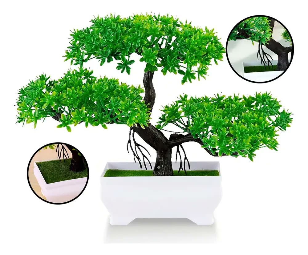 Kit 2 Bonsai Artificial Nuvem Mini Árvore com Vaso Verde Realista Decoração Mesa Sala Escritório Planta Decorativa