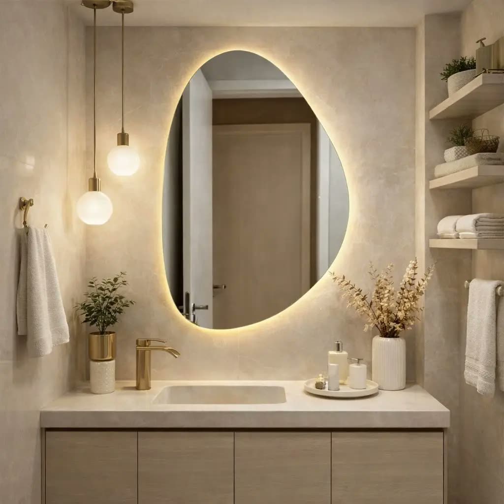 Espelho Led Orgânico 50x60 Sem Fio Lavabo Maquiagem Quarto