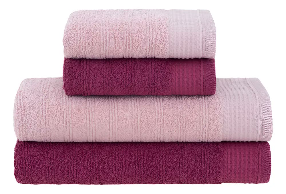 Jogo de toalhas de banho Buddemeyer Brisa 4pçs cor rosa e bordô
