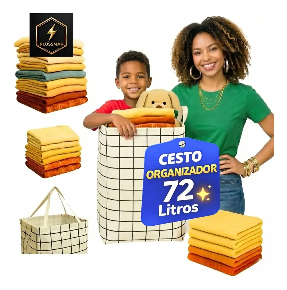 foto de Cesto de Roupa Suja Dobrável 72L Retangular Cinza PLUSSMAR com Alças