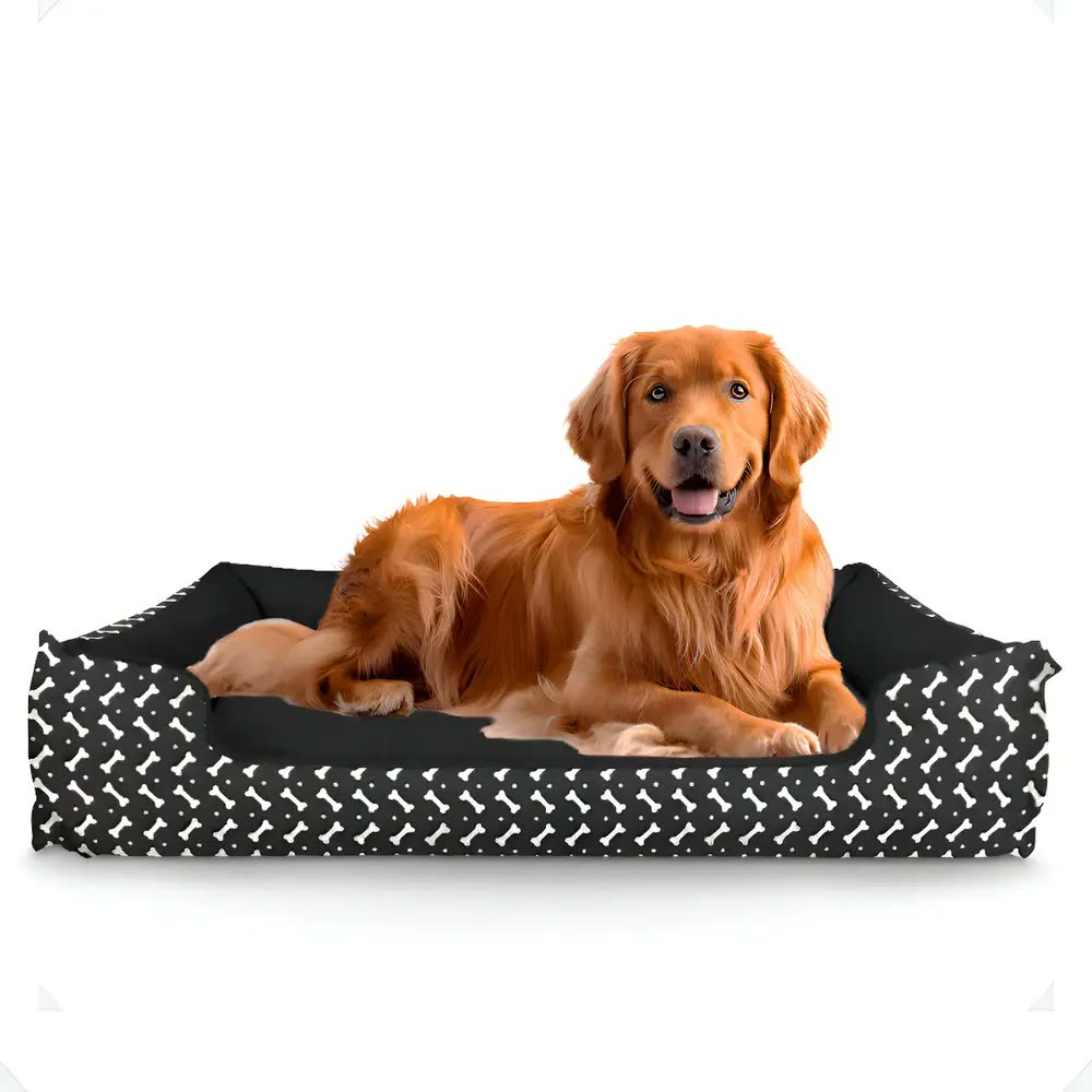 Cama Pet Extra Grande Xg Lavável Cachorro Porte Grande Cor Ossinho Preto