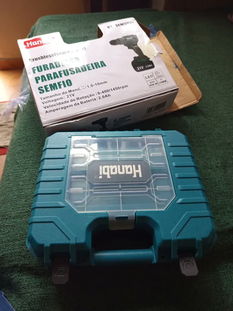 foto de Parafusadeira Furadeira de Impacto Hanabi CY-3003 Brushless 2 Baterias 21v Cor Azul-petróleo Frequência 60hz 45N·m com 25 níveis de ajuste