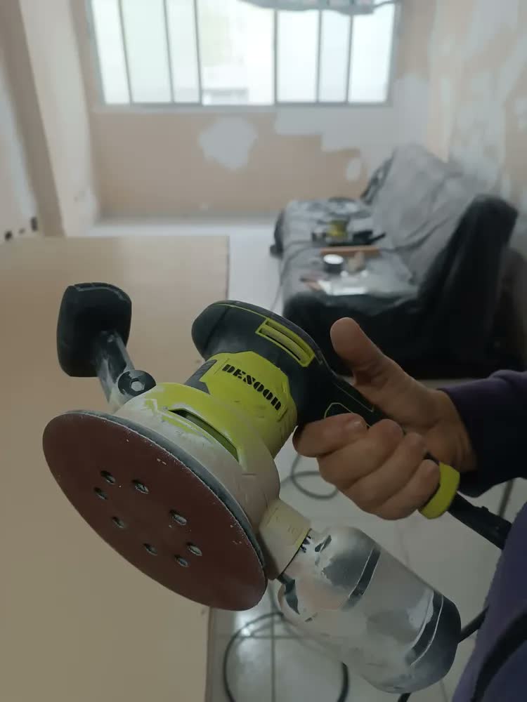 foto de Lixadeira Orbital Eletrica 500w Profissional Com Alça Auxiliar Caixa Coletora De Pó 13000rpm Diâmetro Do Disco De 150mm 220V Desoon