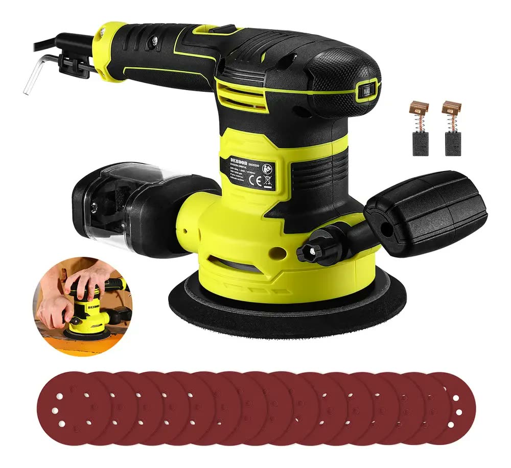 Lixadeira Orbital Eletrica 500w Profissional Com Alça Auxiliar Caixa Coletora De Pó 13000rpm Diâmetro Do Disco De 150mm 220V Desoon
