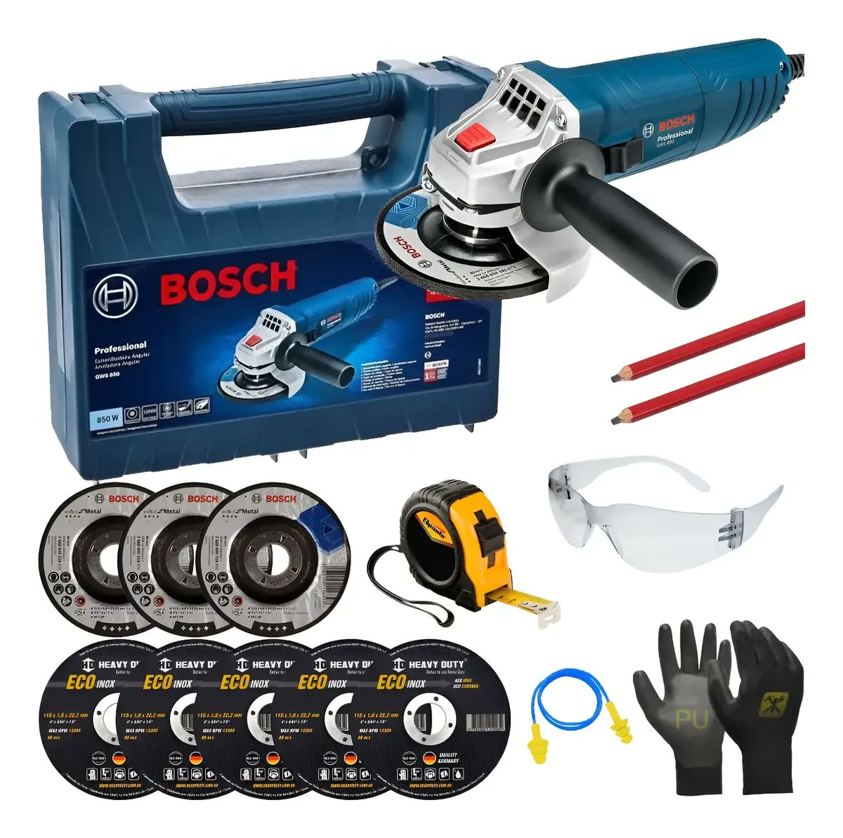 Esmerilhadeira Lixadeira Gws 850 Bosch C/ Kit Maleta Discos