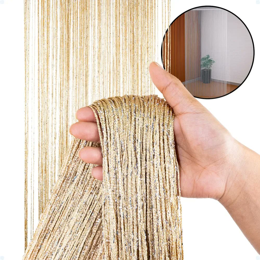 Cortina De Porta Corda Luxo Brilho Reluzente S/ Varão 100x200 Decoração Brilhante Linear Sala Quarto Banheiro Cartizze Dourado