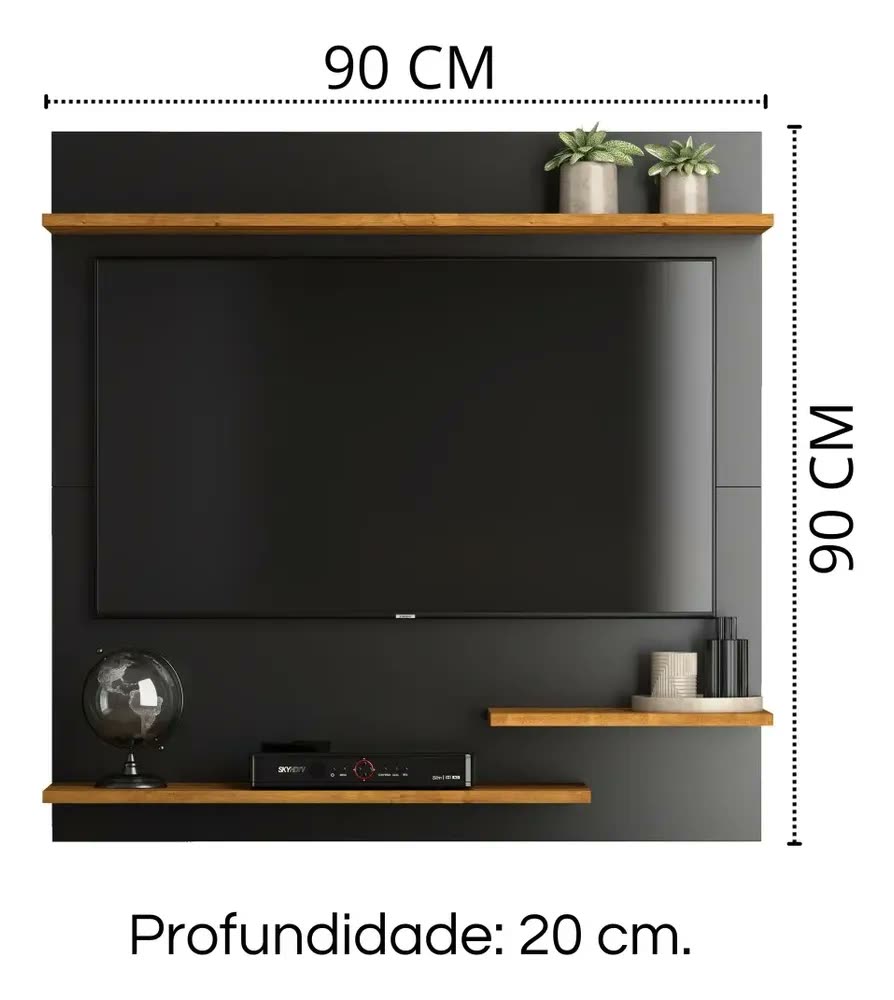 Painel Suspenso Preto/Nature Para TV Até 32