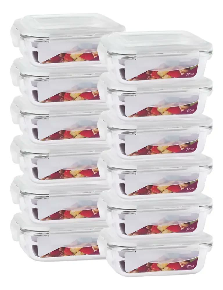 foto de Kit 12 Potes De Vidro Tampa Hermético Marmita Fit 370ml Cor Branco