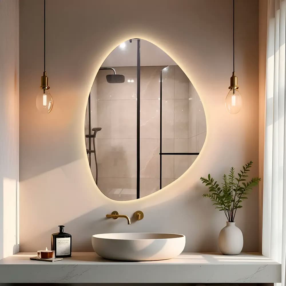 Espelho Orgânico com LED 80x60cm Jade Para Banheiro EspelhoBarato