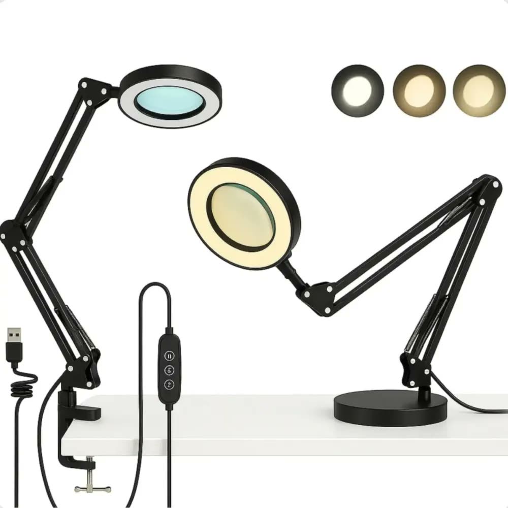 Luminária Ring Light com Base e Garra TeOliver Lupa Embutida Mesa Bancada Lash Designer Esteticista