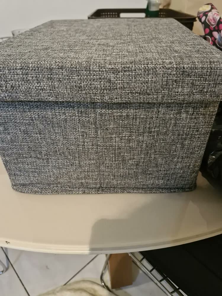 foto de Organizadora Caixa Cesto Cinza Dobrável Guarda Roupa Tampa 35x28x18cm Lisa