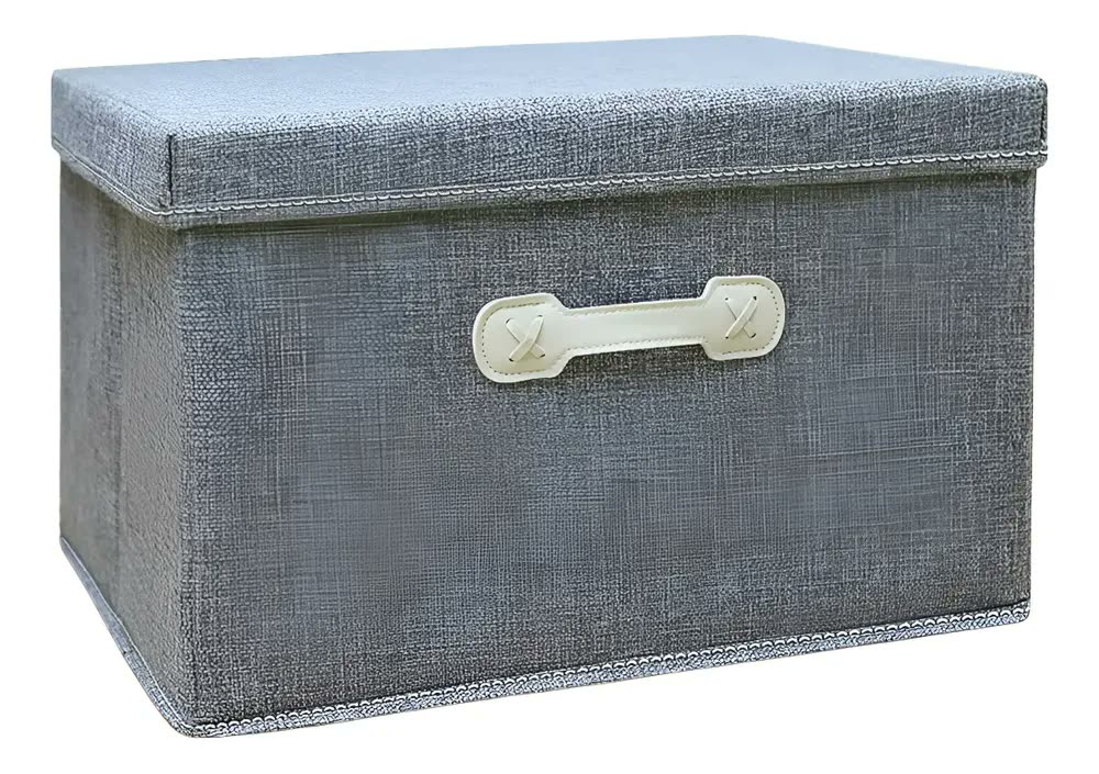 Organizadora Caixa Cesto Cinza Dobrável Guarda Roupa Tampa 35x28x18cm Lisa