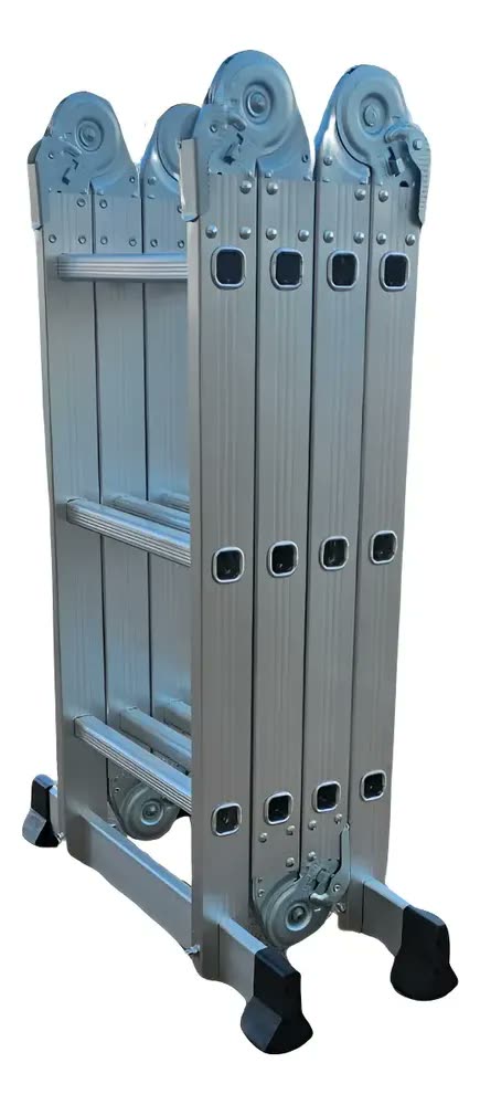 Escada De Alumínio 4x3 Multifuncional Articulada 12 Degraus Cor Prateado