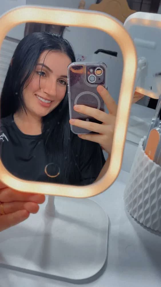 foto de Espelho Para Maquiagem Led Touch - Rosa / Branco