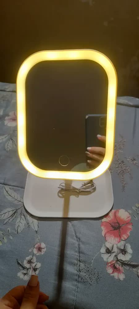 foto de Espelho Para Maquiagem Led Touch - Rosa / Branco
