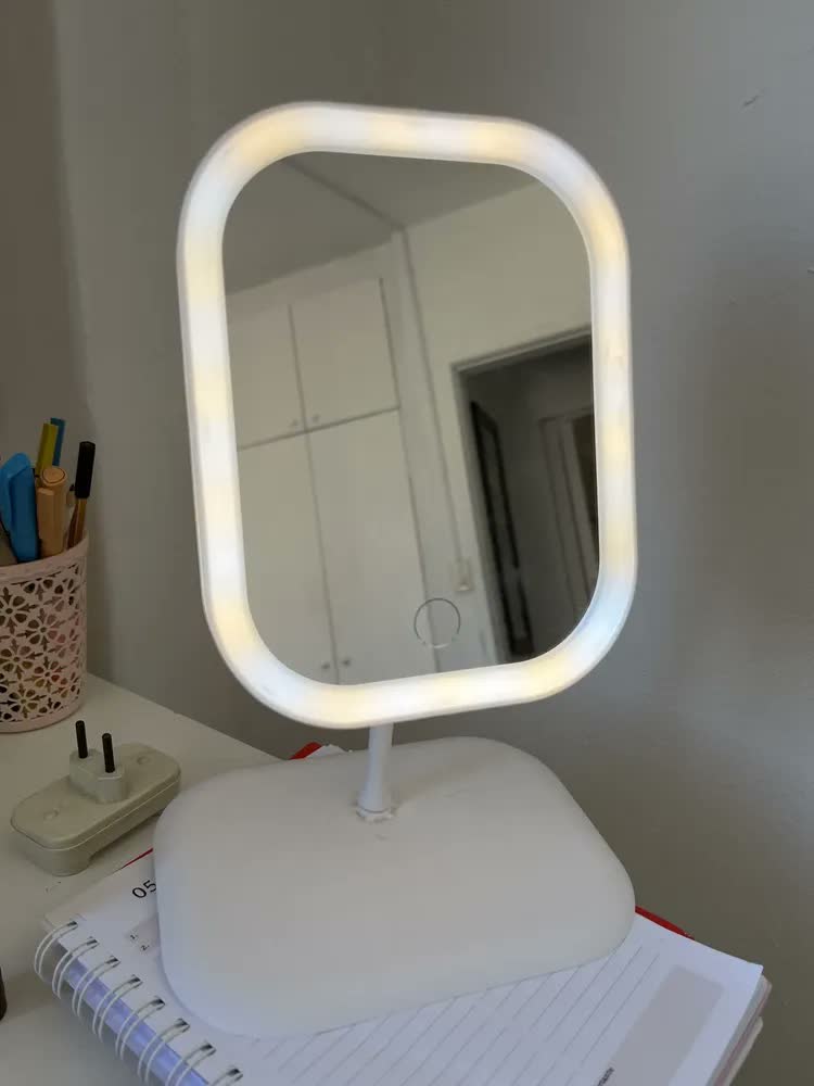 foto de Espelho Para Maquiagem Led Touch - Rosa / Branco