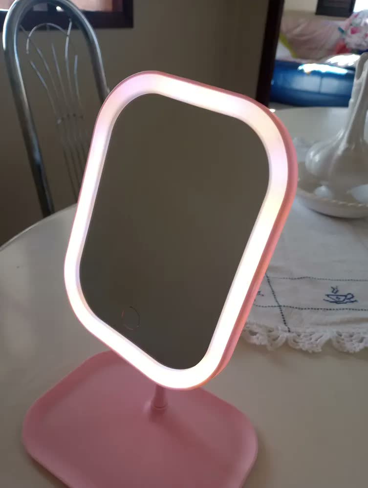 foto de Espelho Para Maquiagem Led Touch - Rosa / Branco