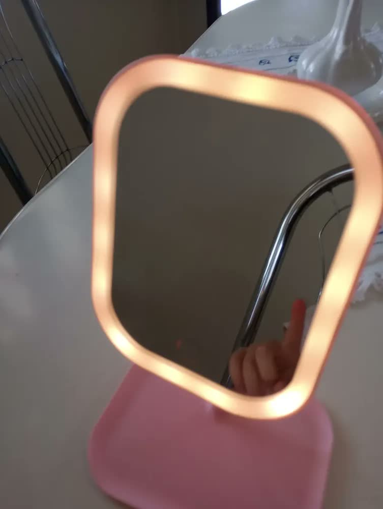 foto de Espelho Para Maquiagem Led Touch - Rosa / Branco