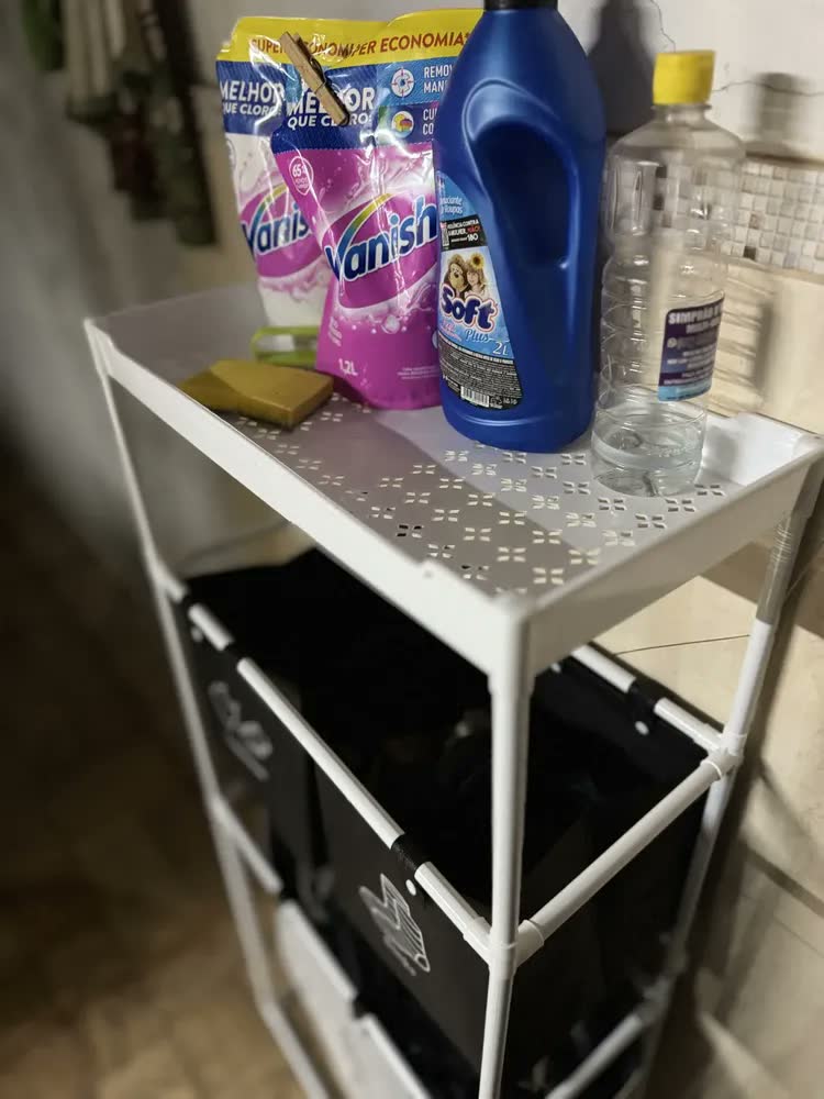 foto de Cesto Triplo de Roupas Sujas Dobrável Liso Branco 123x28x57cm Tecido