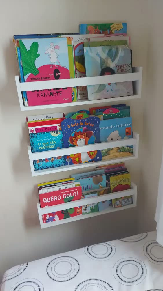 foto de Kit 3 Prateleira 60cm Branco Para Livro Revista Infantil Suspenso Tio Do Mdf