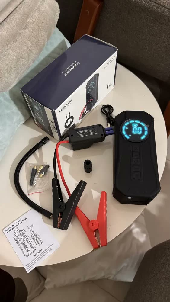 foto de Calibrador Compressor Pneu Digital Bomba Ar Auxiliar Partida