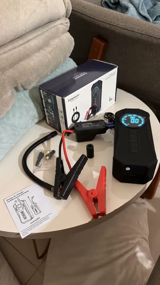 foto de Calibrador Compressor Pneu Digital Bomba Ar Auxiliar Partida