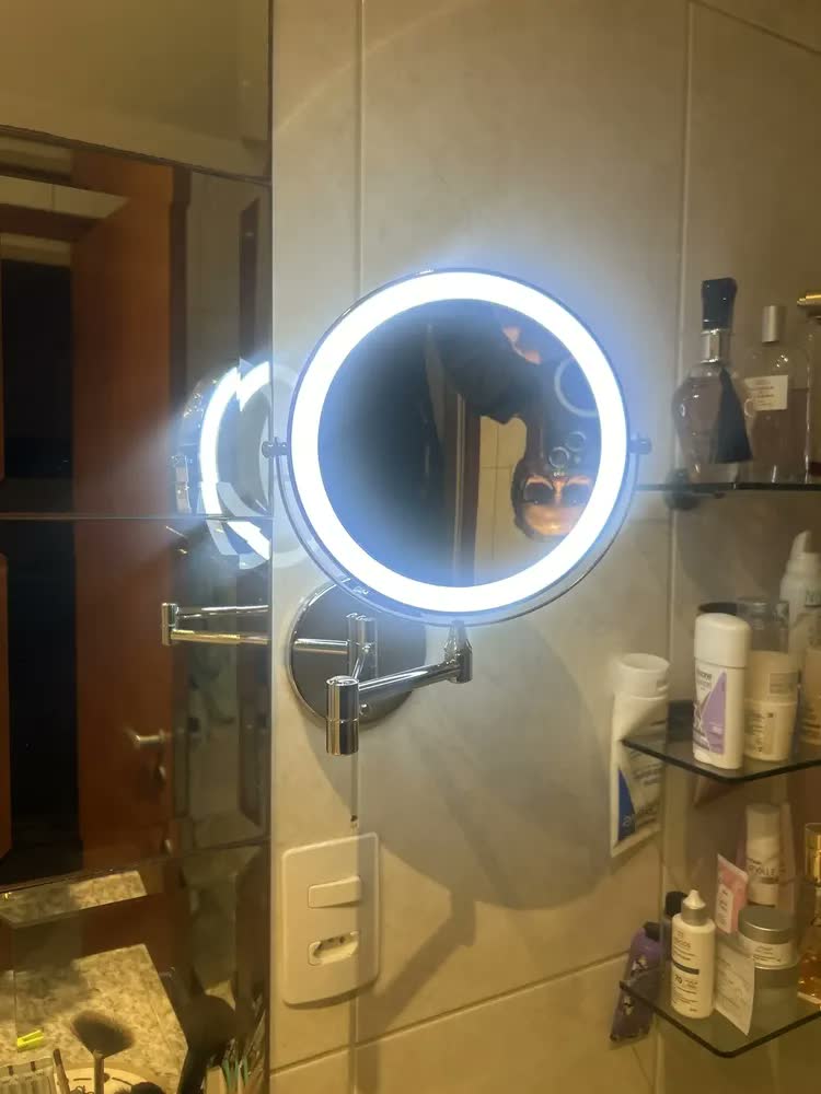 foto de Espelho Banheiro Duplo Com Led 360 ° Gire 1-10x Ampliação