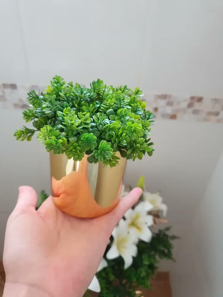 foto de Decoração Sala Rack Kit 3 Vasinhos Com Planta Montado Cor Prata (l)