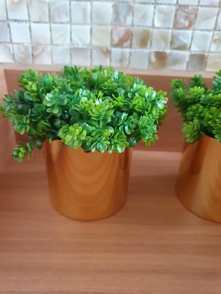 foto de Decoração Sala Rack Kit 3 Vasinhos Com Planta Montado Cor Prata (l)