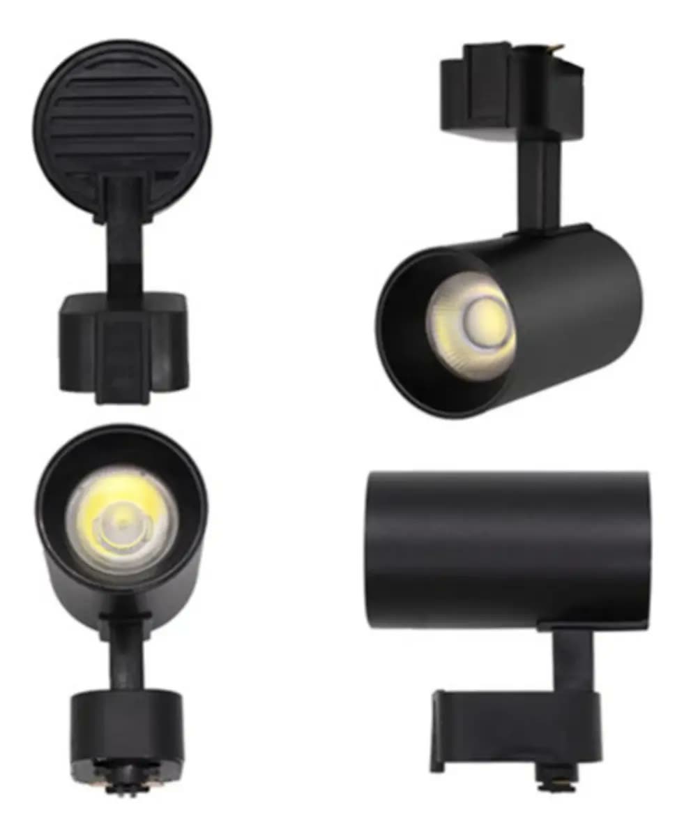 Kit Trilho 3m + 9 Spots 10w Preto/branco Frio Neutro Quente