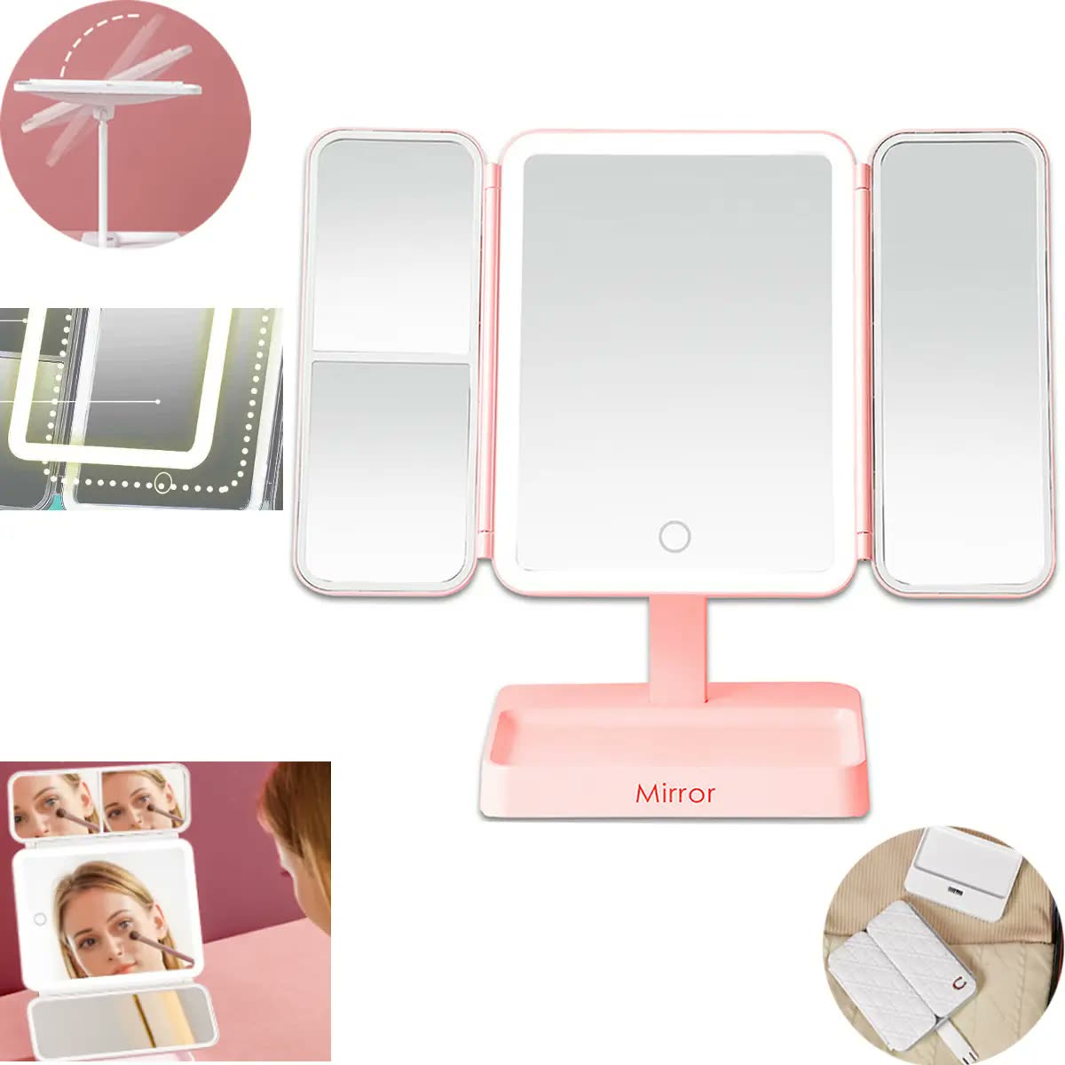 foto de Espelho De Dobrável 83 Leds Luz Maquiagem Aumento Banheiro