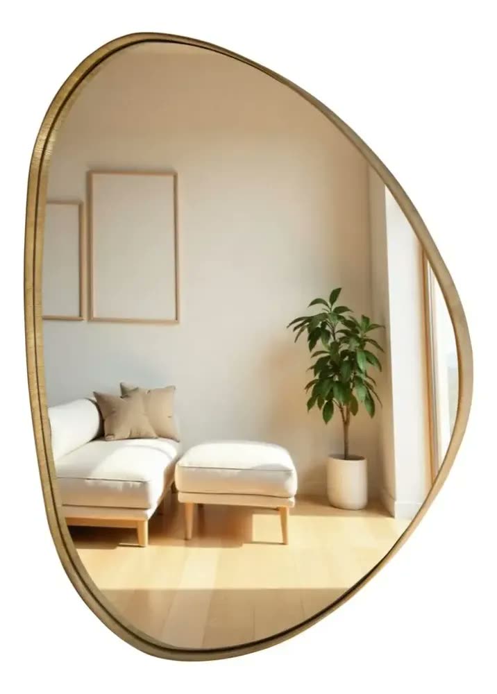 foto de Espelho Decorativo Organico Com Borda Em Lamina De Madeira P Moldura Sumauma