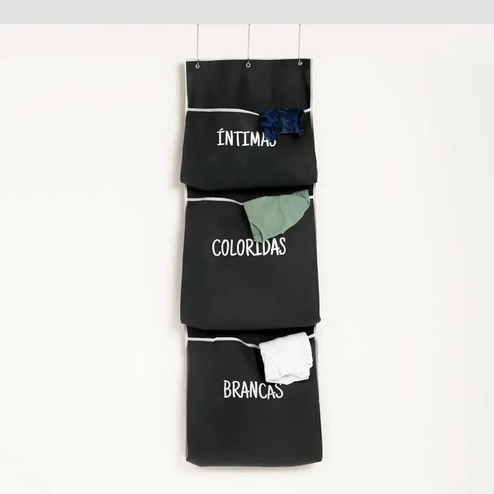 Cesto De Roupa Suja e brinquedo De Pendurar Atras Da Porta - Guarde Bem Cor Preto