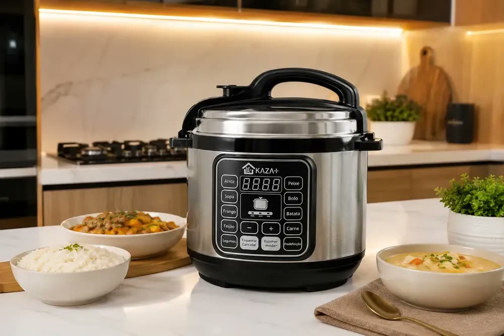 Panela de Pressão Elétrica Kaza+ 5L 1000W Inox com Display Digital