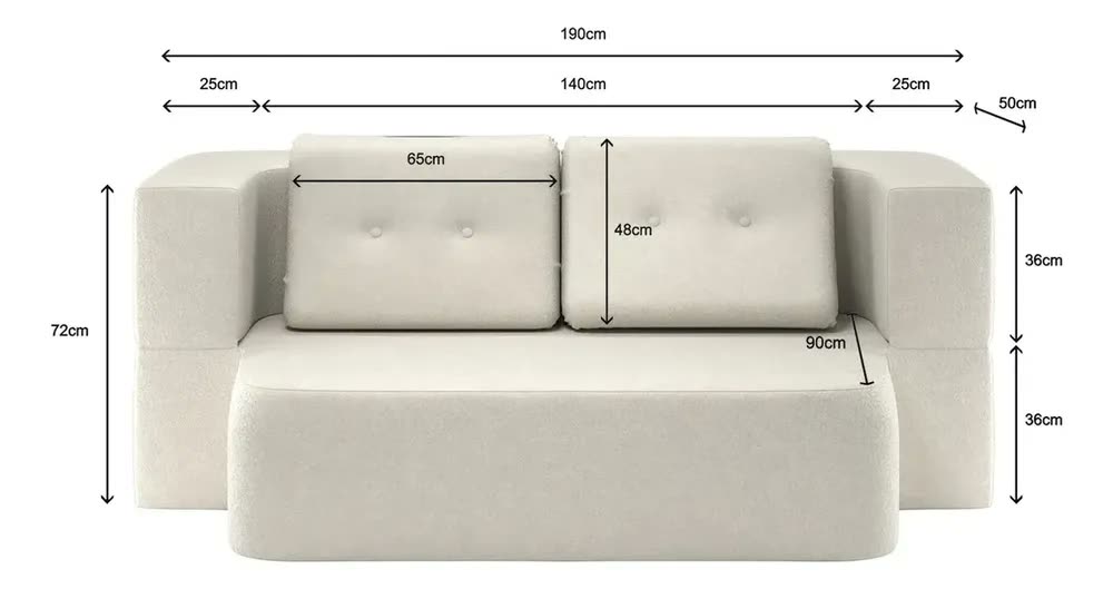 Sofá Cama Vistra de 2 Lugares Bege Off White em Tecido Bouclê Para Salas Compactas