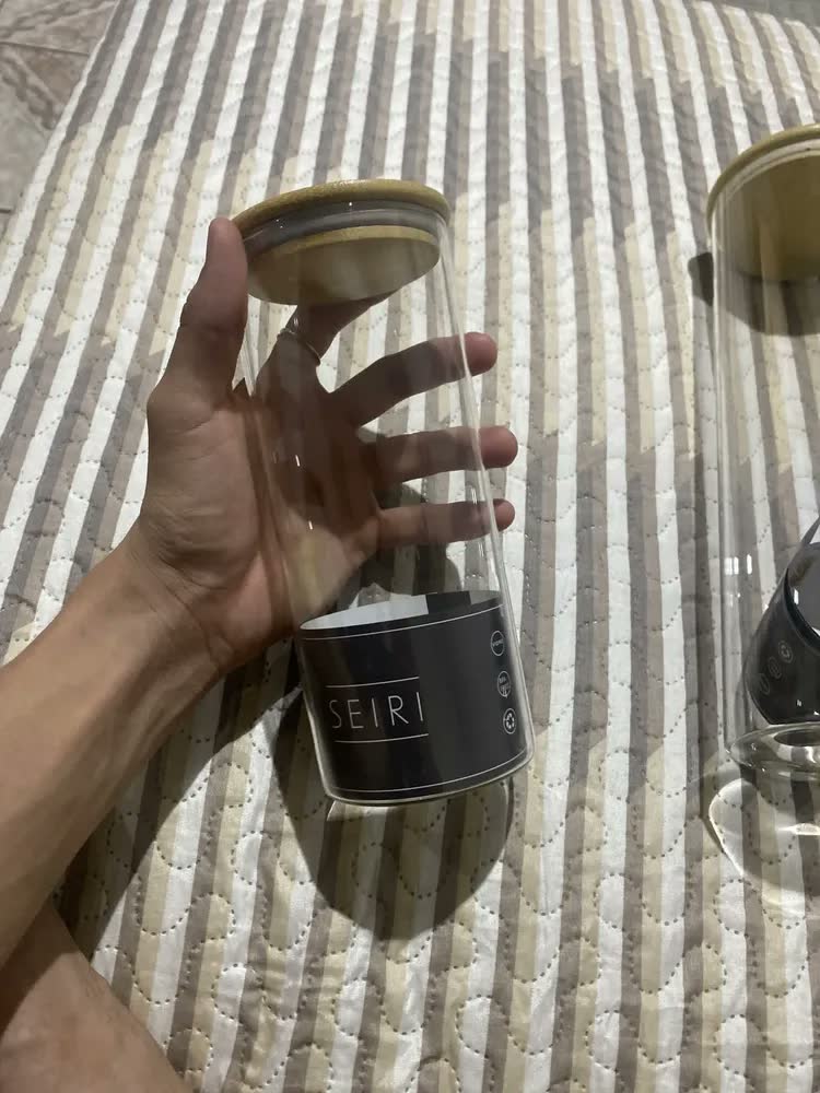 foto de Kit 10 Potes Herméticos Vidro Tampa Bambu Seiri Para Mantimentos Cozinha