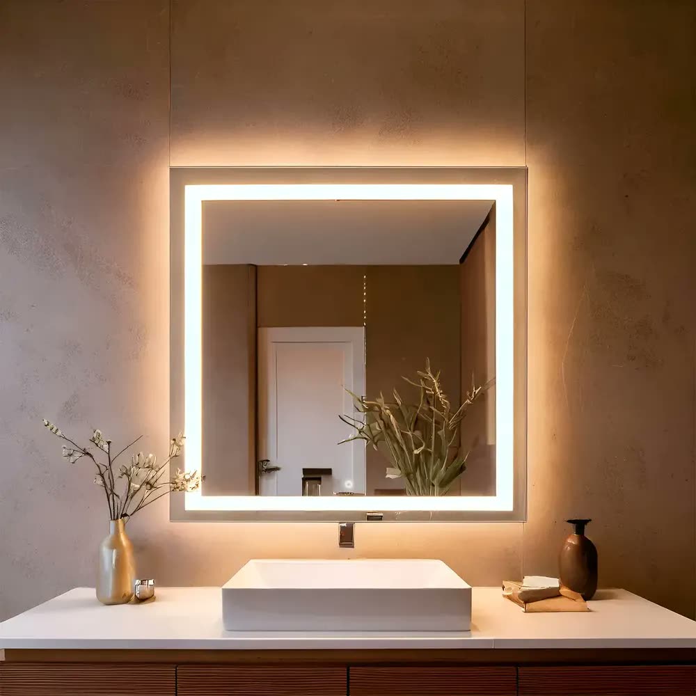Espelho Quadrado 110x110cm Led Integrado Jateado Touch Screen Banheiro